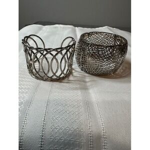 Silver Tone Openwork Cuff and Mesh Stretch Bracelet Set 2pc Statement Jewelry